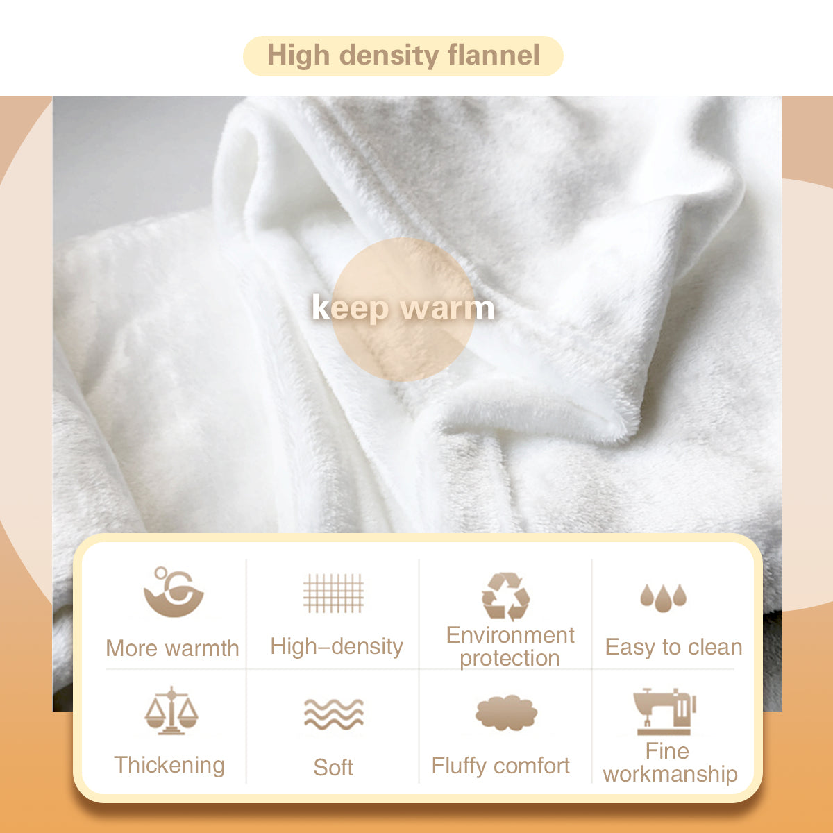 Ultra-soft high-density flannel blanket featuring warmth, easy care, environmental protection, and fine workmanship.